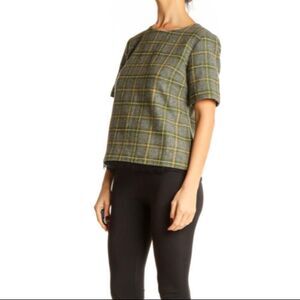 Banana Republic Grey Checkered Brunch Top Short Sleeves‎ Size XS